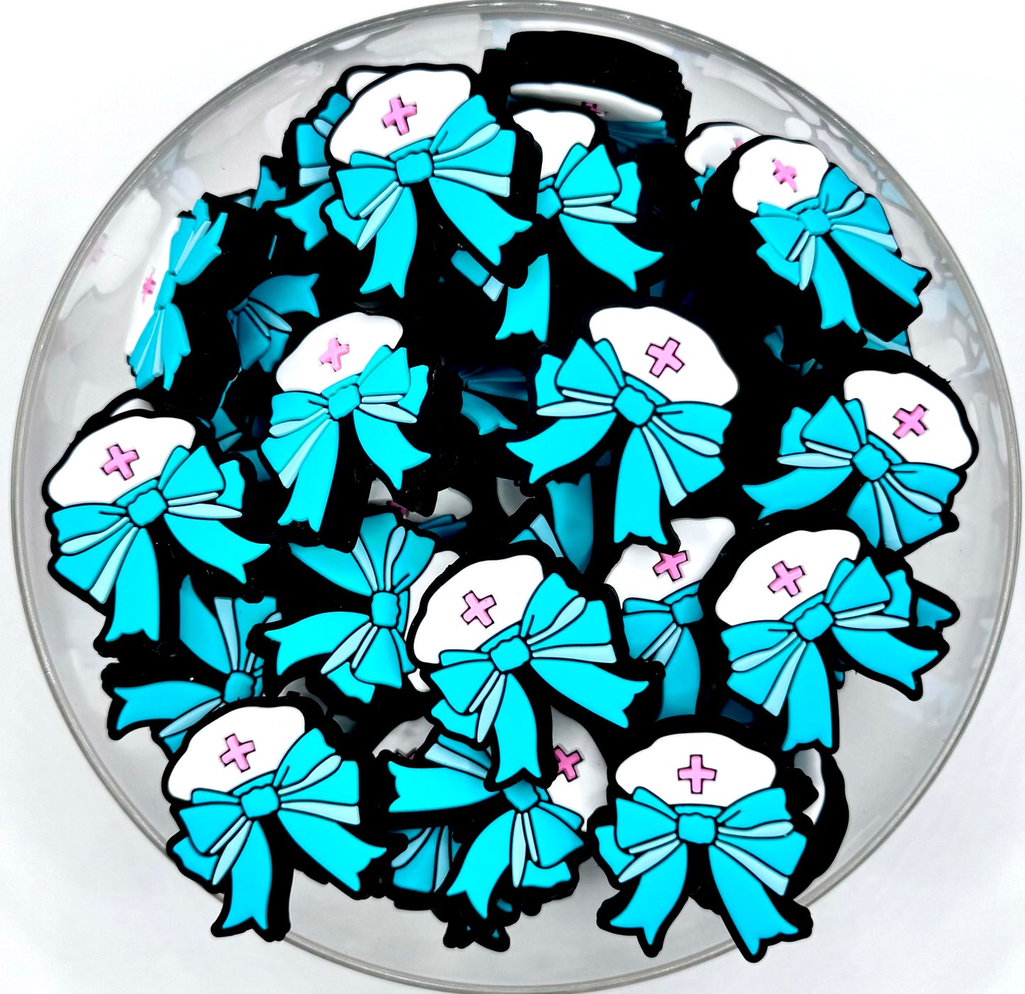 Turquoise nurse bow silicone focal bead