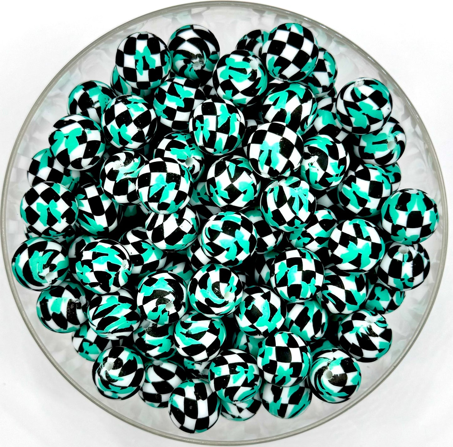 15mm turquoise bow checkered print (HBK exclusive) silicone bead