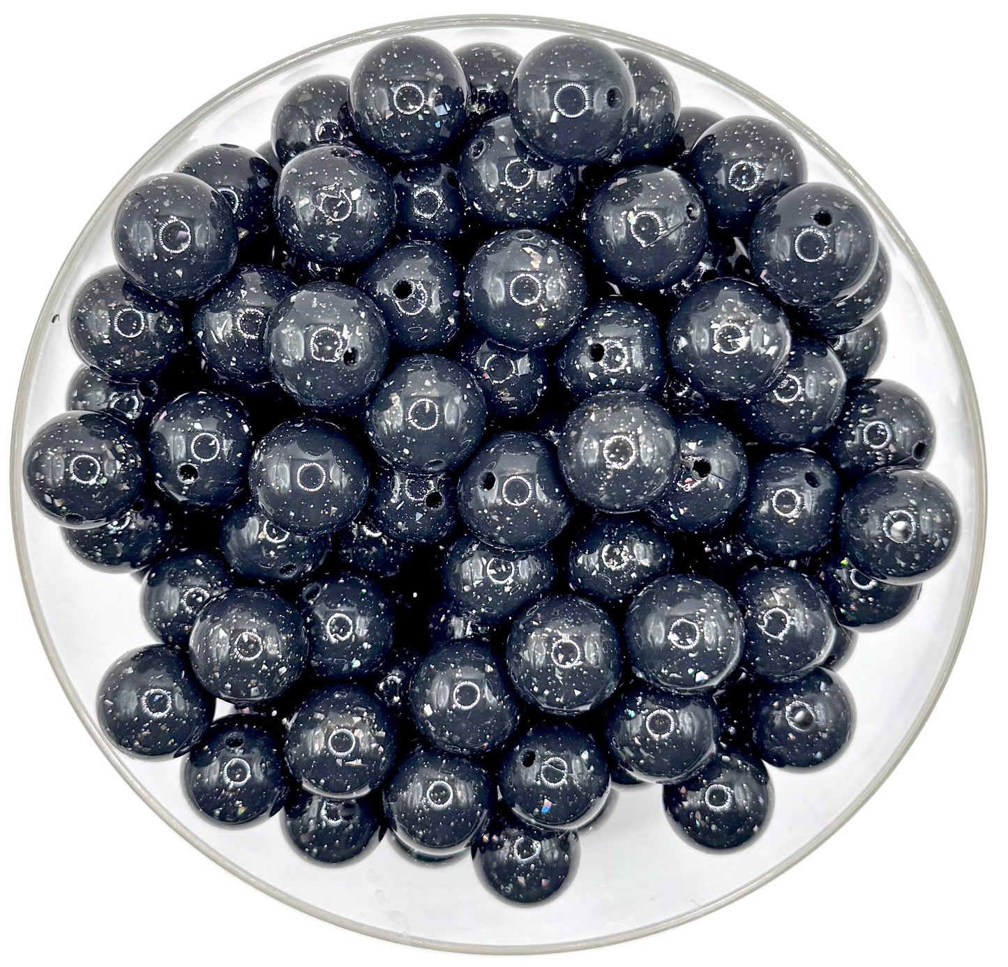 15mm Liquid black glitter silicone bead