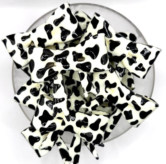 Opal black & white cow print big bow silicone focal bead
