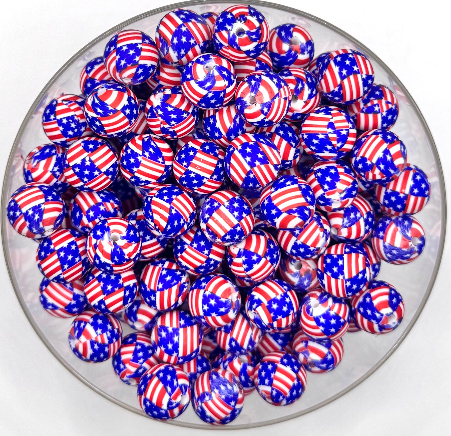 15mm red white blue stripes & stars silicone round bead