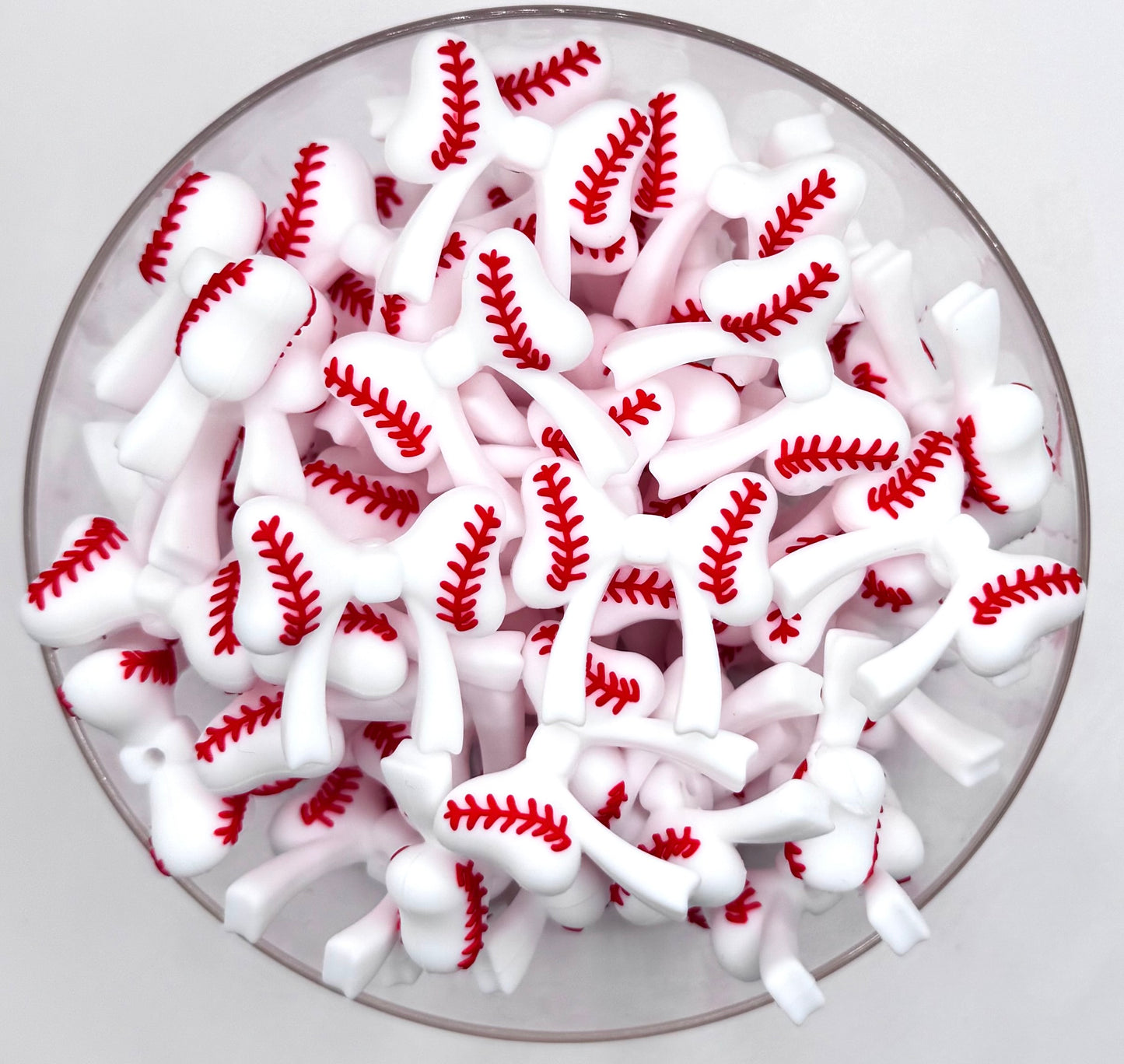 3D baseball bow silicone focal bead