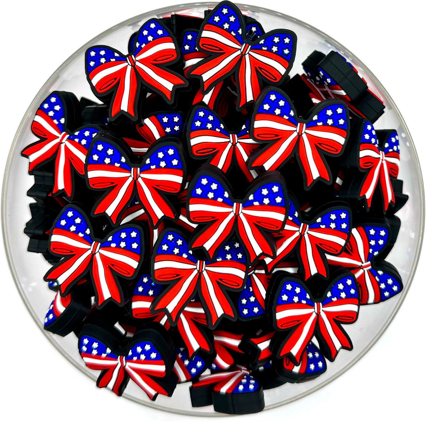 Red white and blue bow silicone focal bead