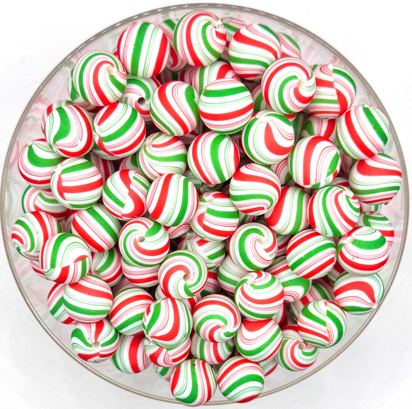 15mm Stripped Christmas print silicone bead