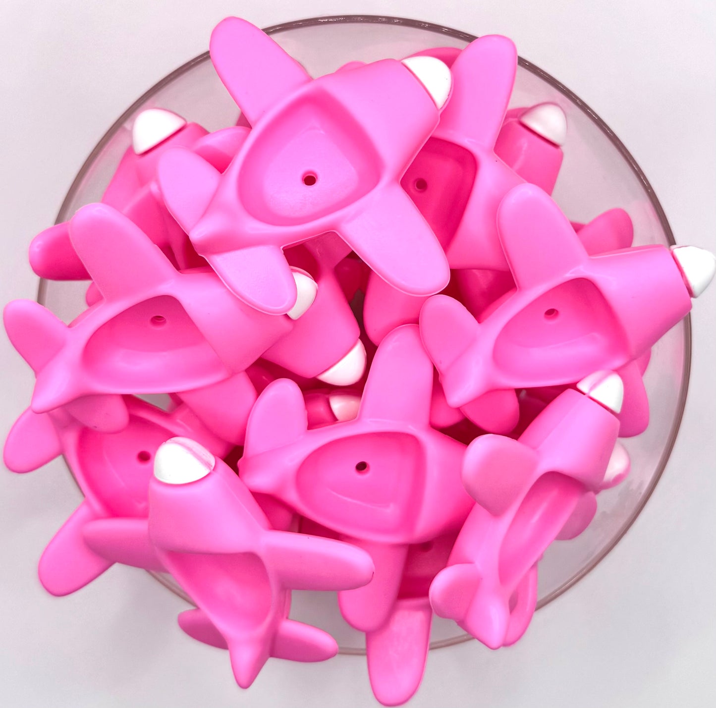 3D pink airplane (HBK exclusive) silicone focal bead