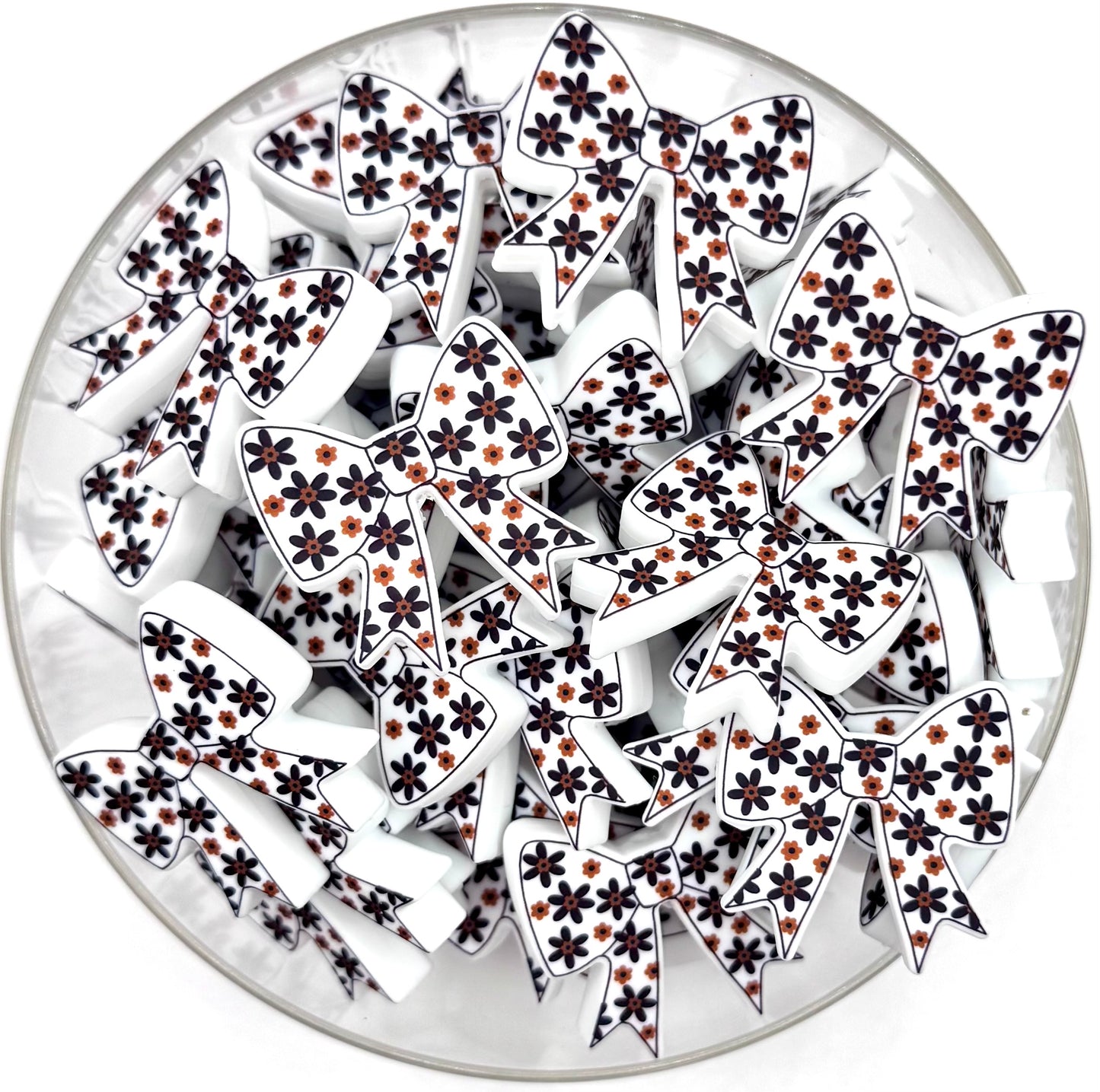 Rustic daisy printed bow (HBK exclusive and collab) silicone focal bead