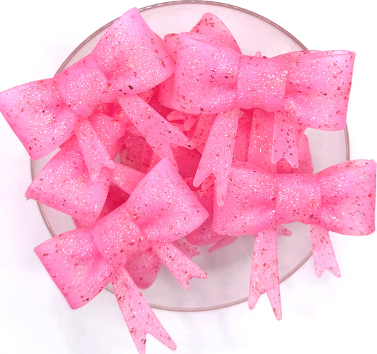 Pink confetti big bow silicone focal bead