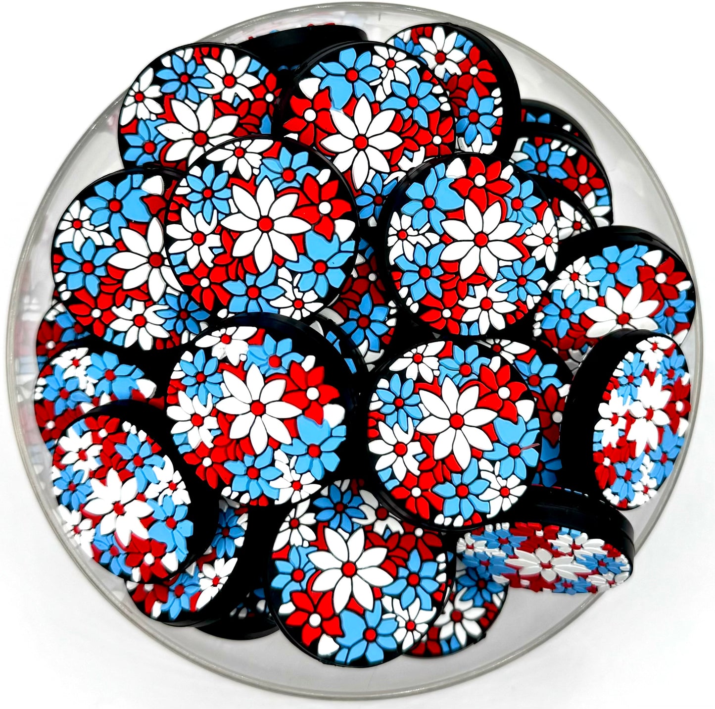 Red white and blue floral focal bead