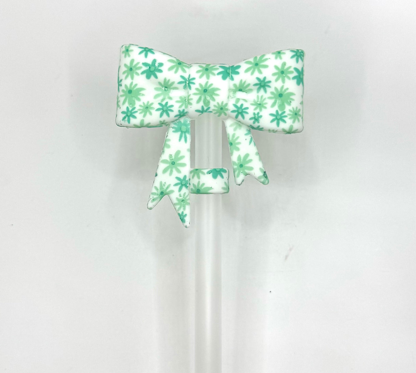 Turquoise daisy silicone bow (HBK exclusive) straw topper