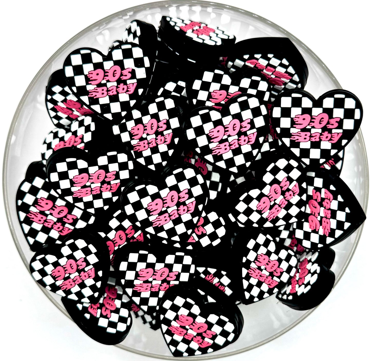90s baby checkered heart silicone focal bead