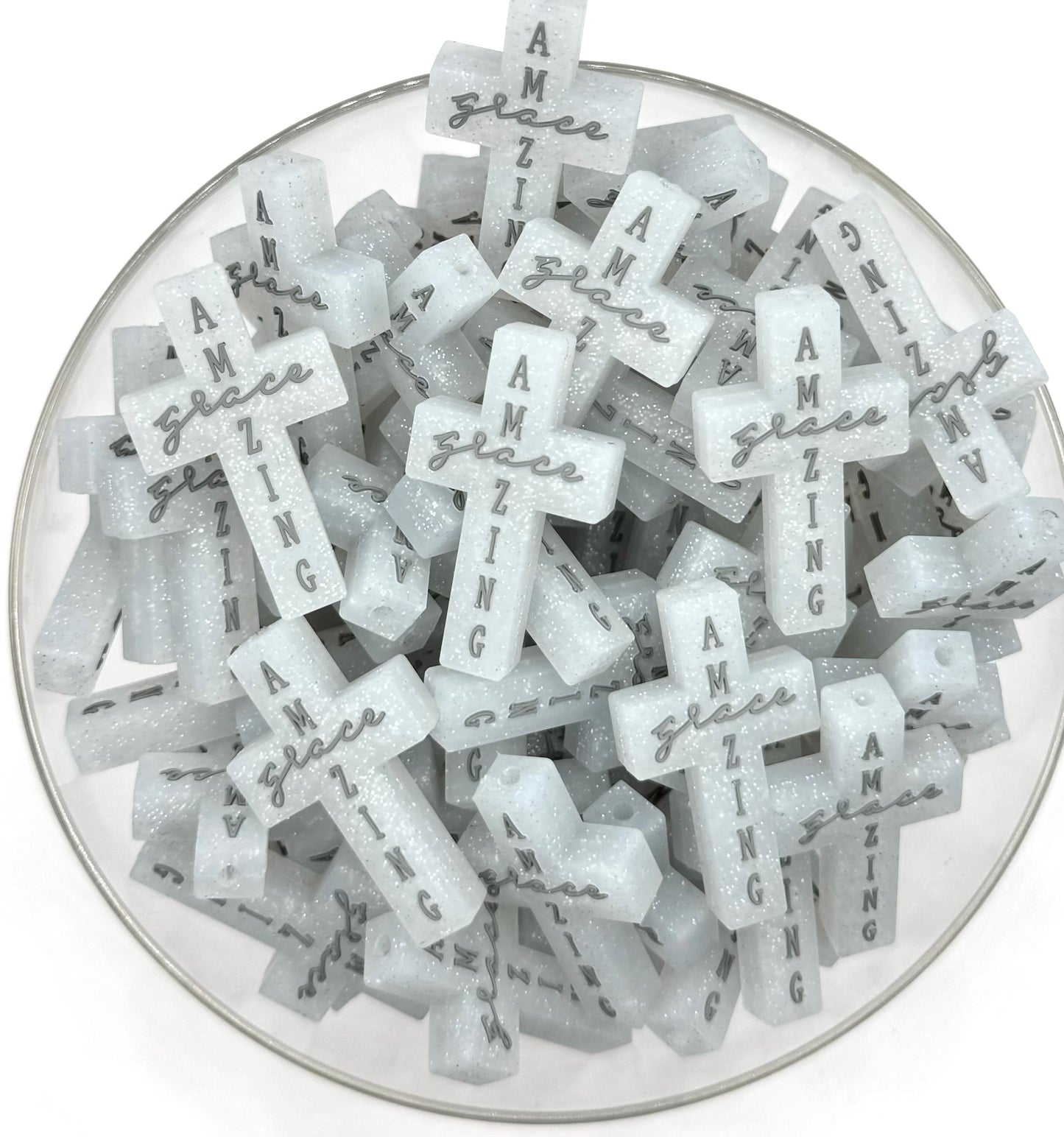 Amazing grace sparkle cross silicone focal bead