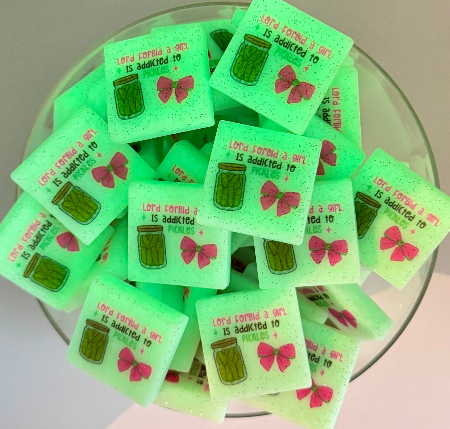 Lord forbid a girl is addicted to pickles (HBK exclusive & collab) silicone focal bead GLOWS IN DARK