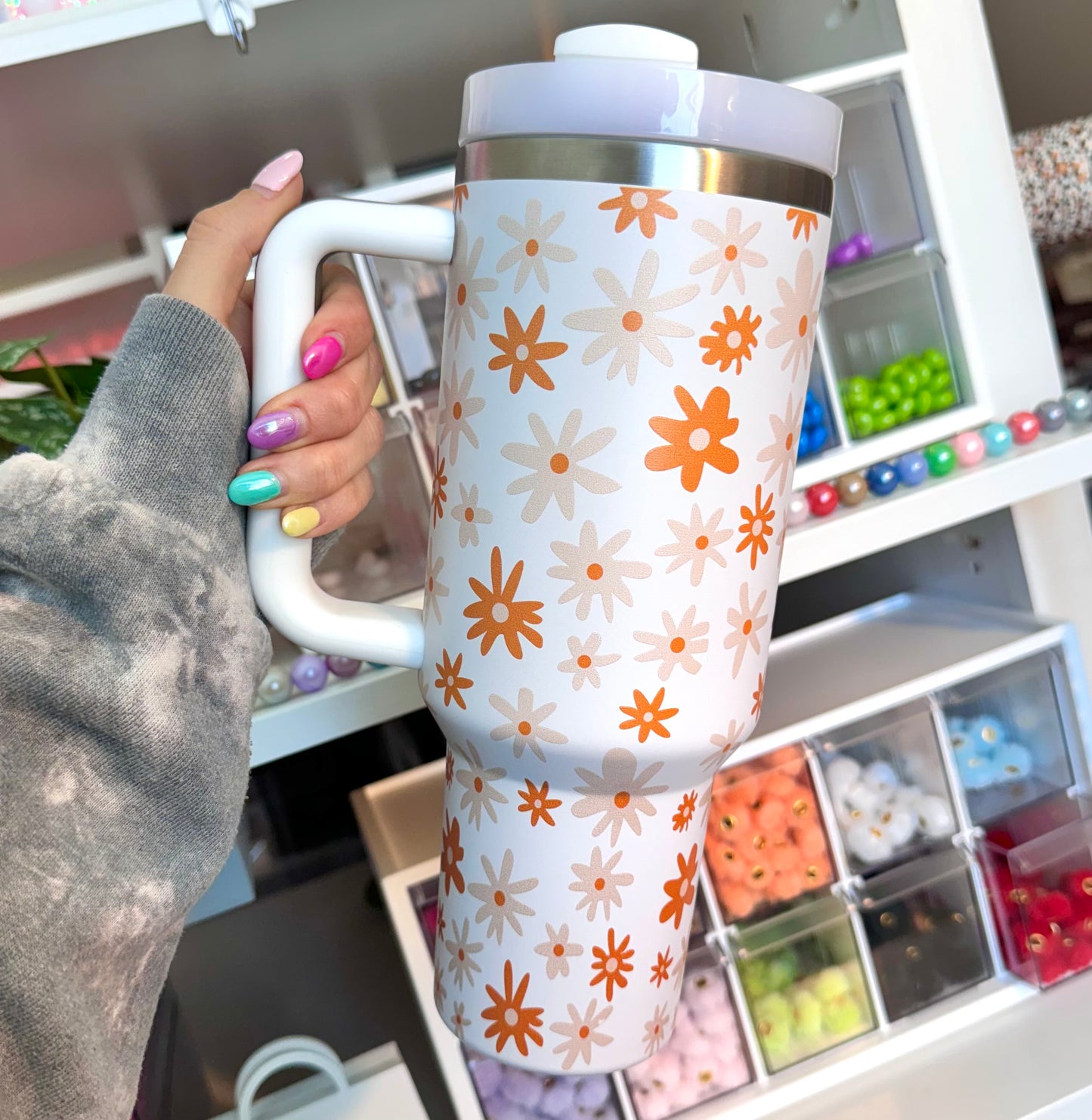 40 oz stainless steel daisy timbler cups (HBK exclusive)