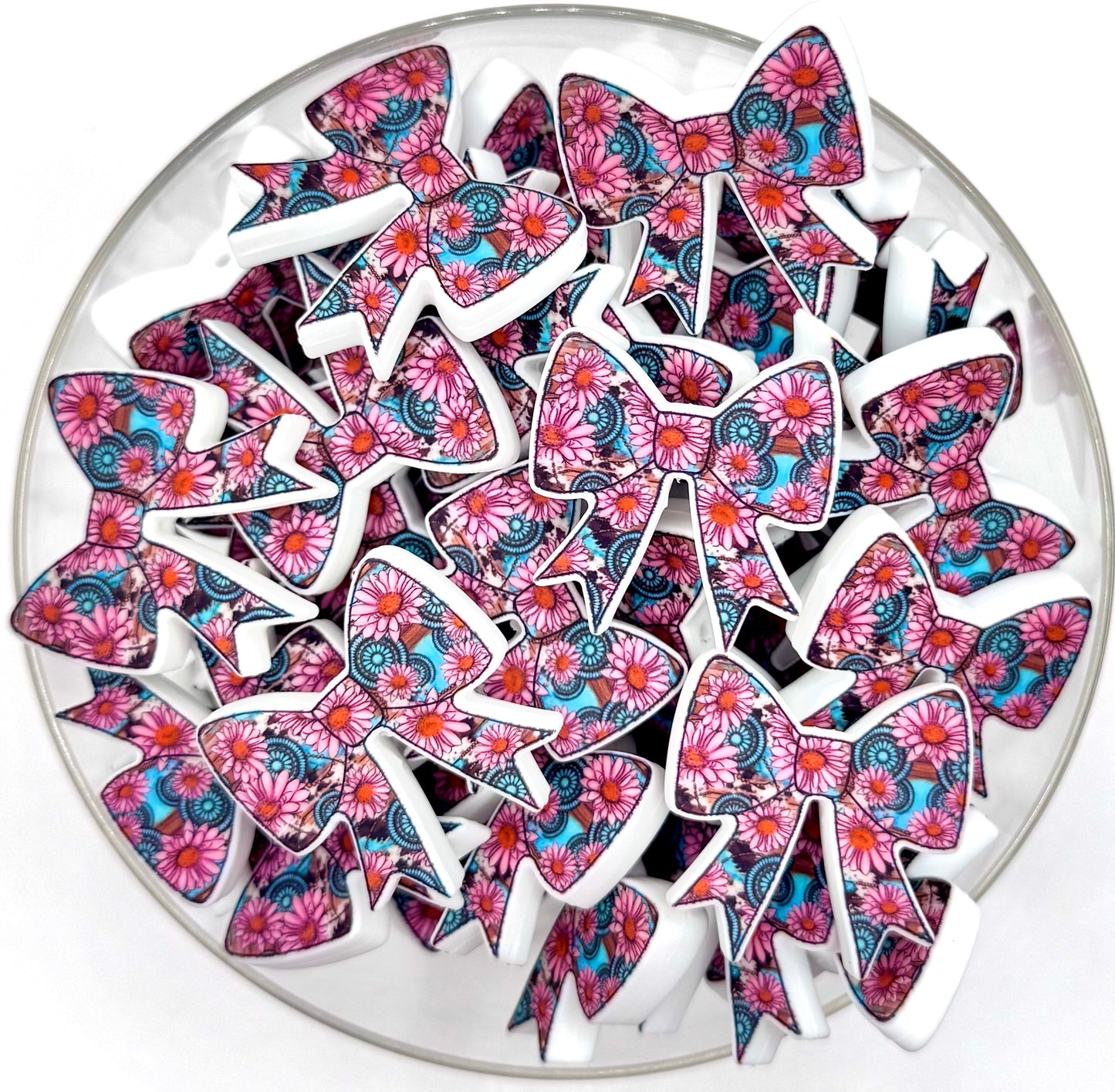 Daisy blossom printed bow (HBK exclusive & collab) silicone focal bead