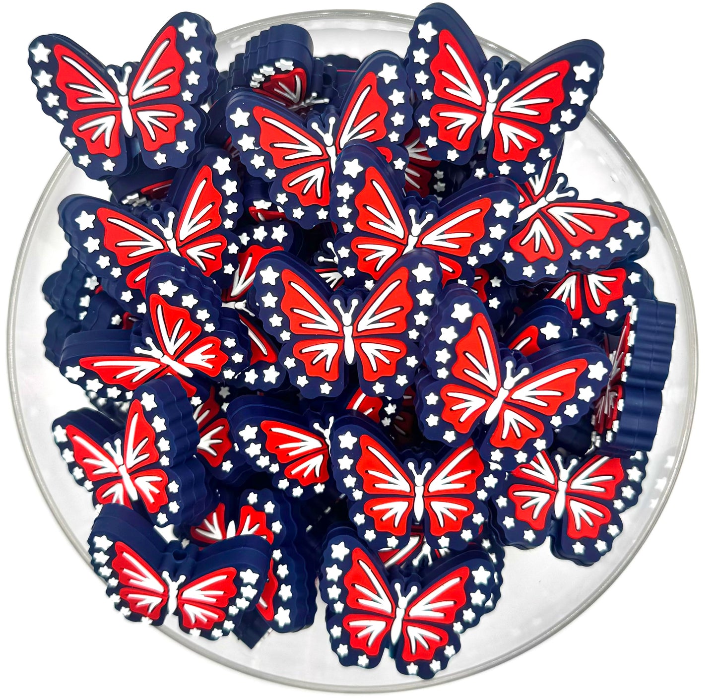 Red white and blue butterfly silicone focal bead