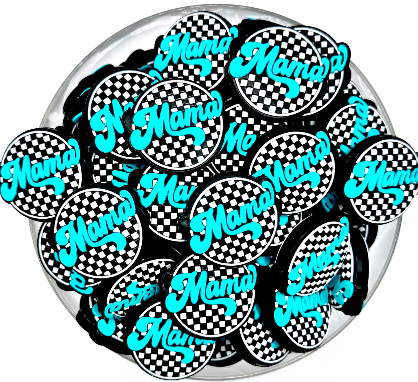 Turquoise checkered mama silicone focal bead