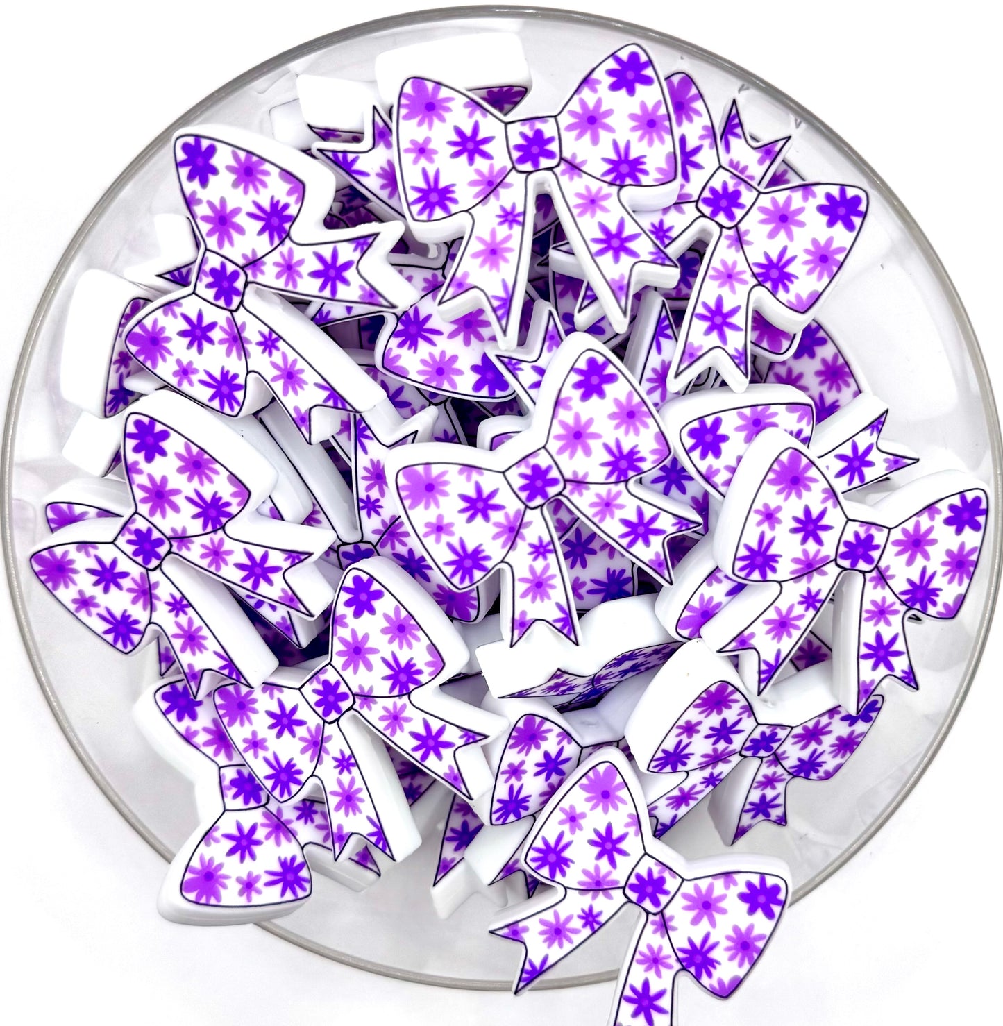 Purple daisy printed bow (HBK exclusive silicone focal bead