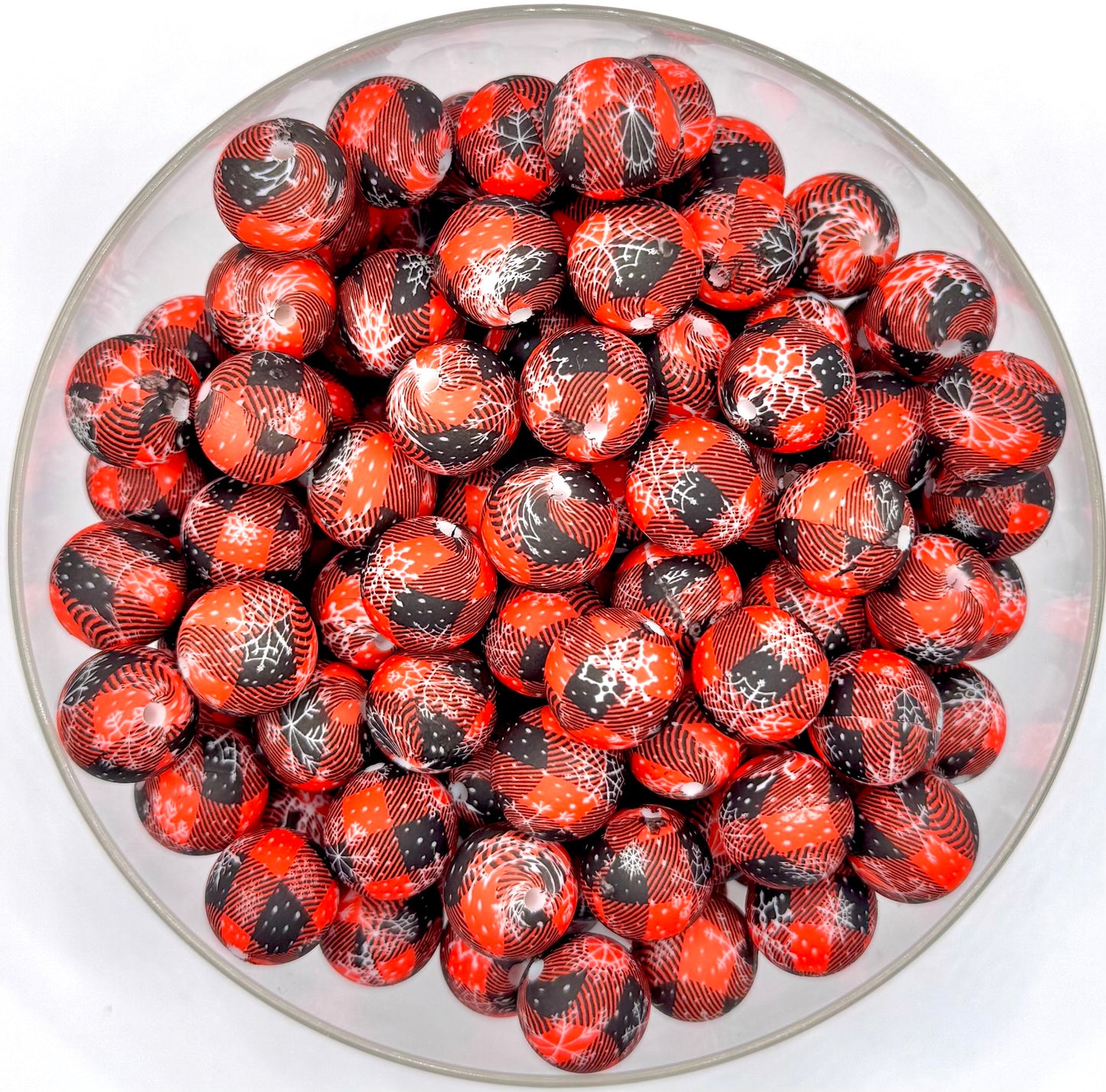 15mm Christmas buffalo plaid silicone beads