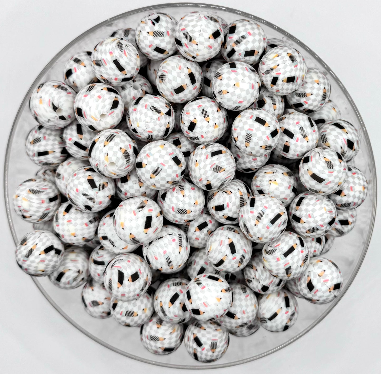 15mm checkered pencil print (exclusive) silicone bead