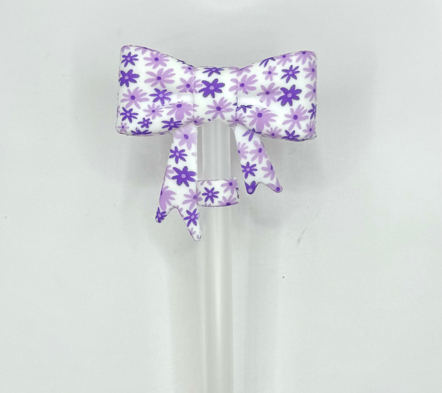 Purple daisy silicone bow (HBK exclusive) straw topper