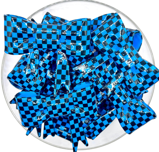 Opal blue checkered big bow silicone focal bead