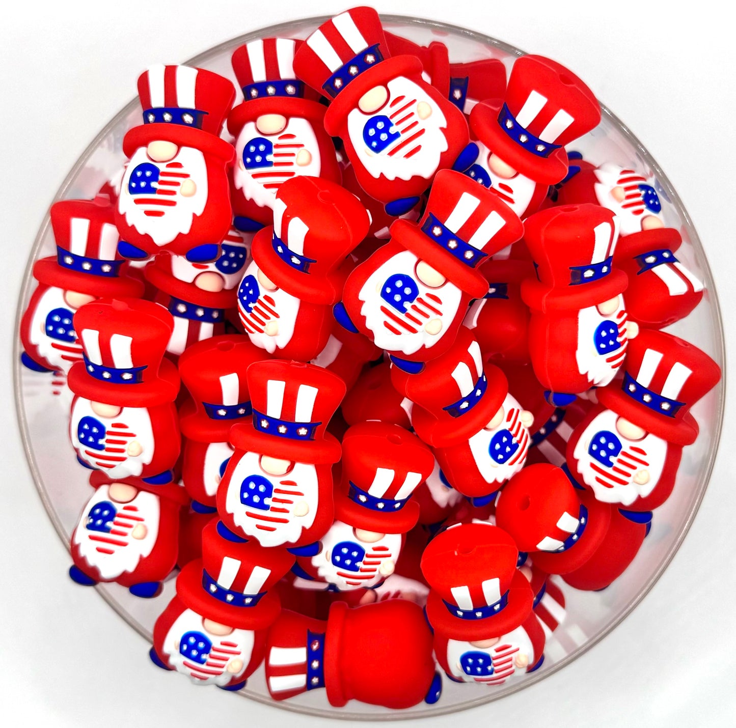 3D red white and blue gnome silicone focal bead