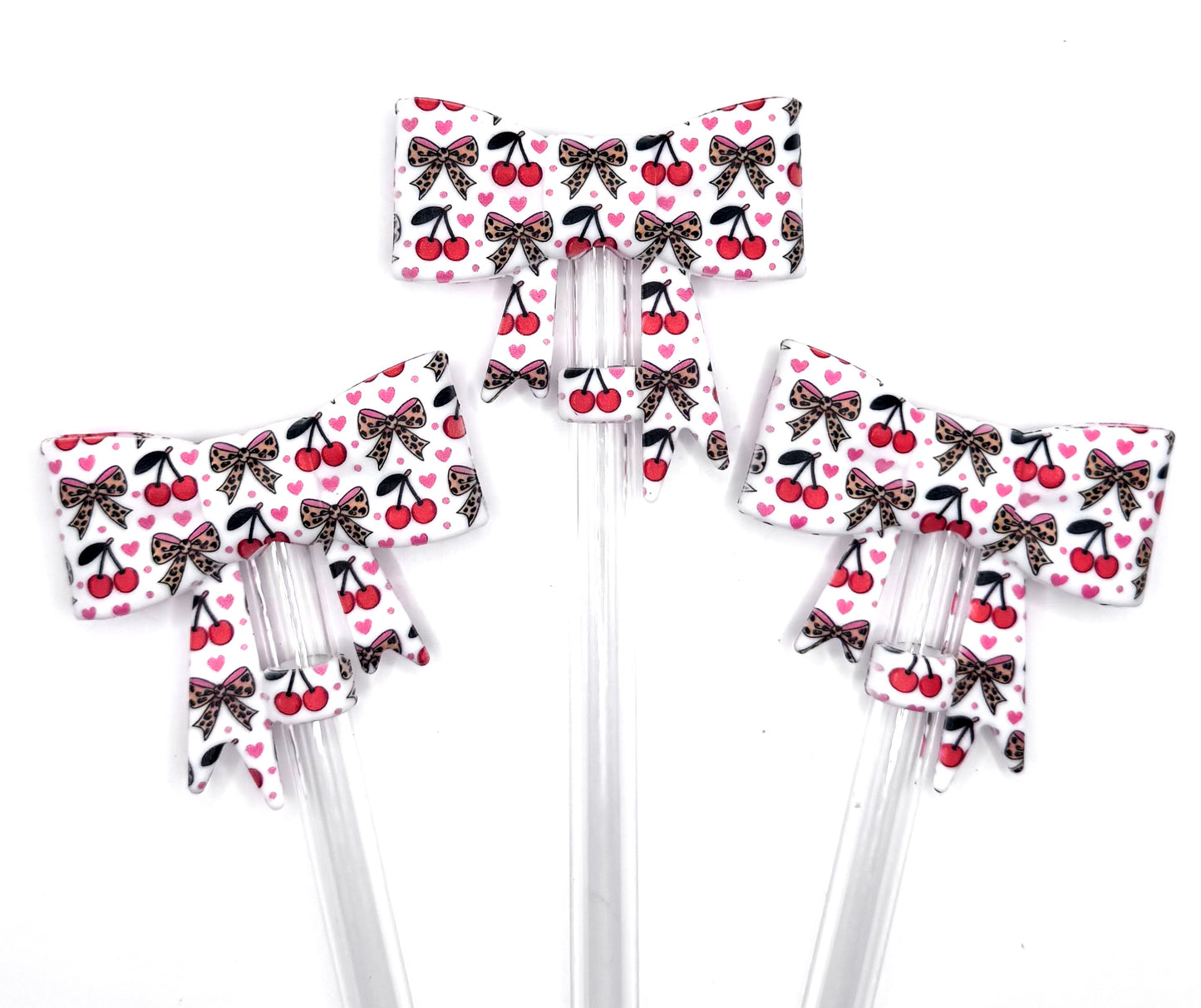 Cherry & bow silicone straw topper