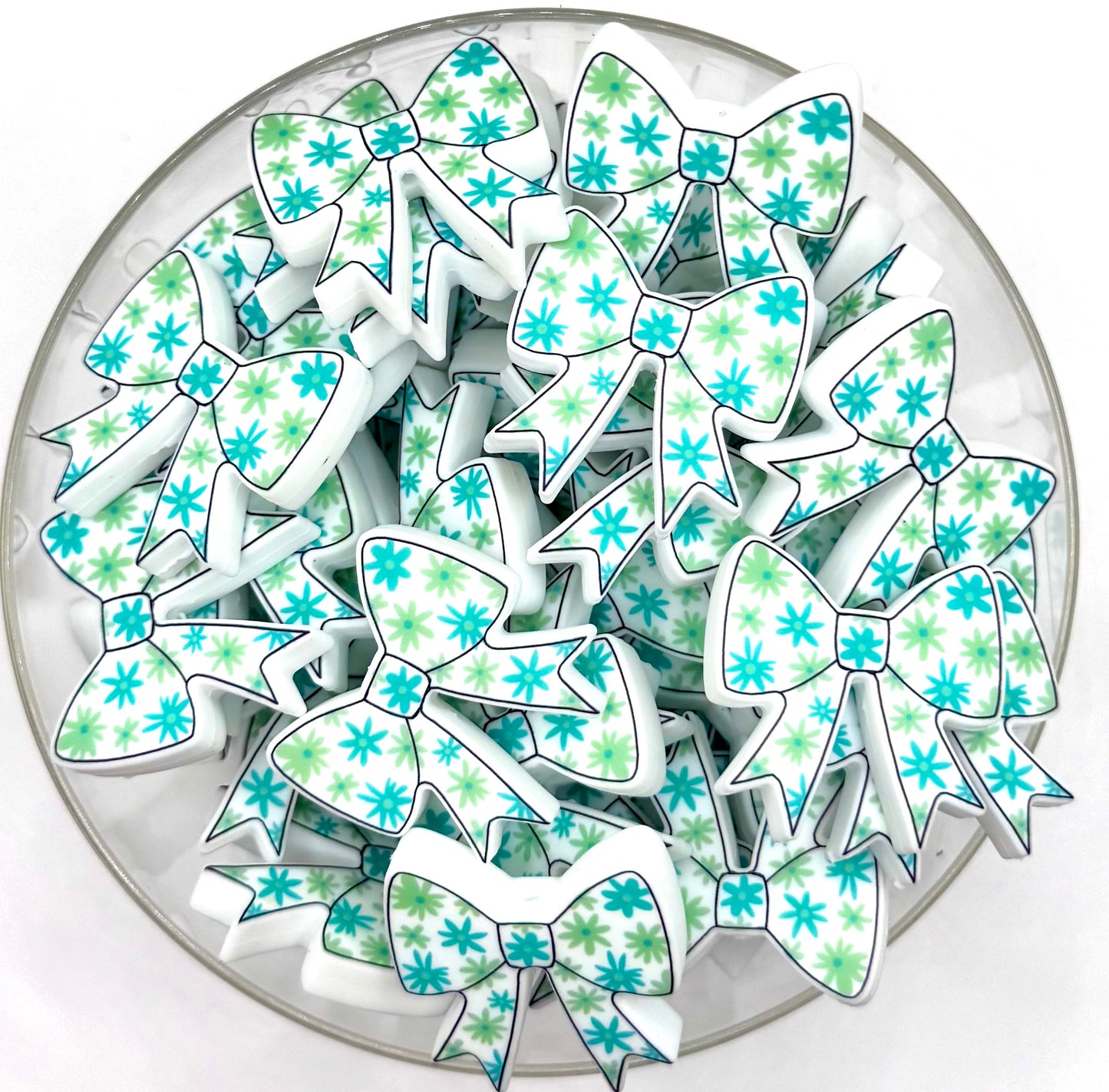 Turquoise daisy printed bow (HBK exclusive silicone focal bead