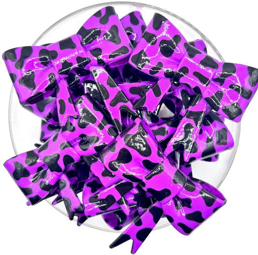 Opal purple cow print big bow silicone focal bead