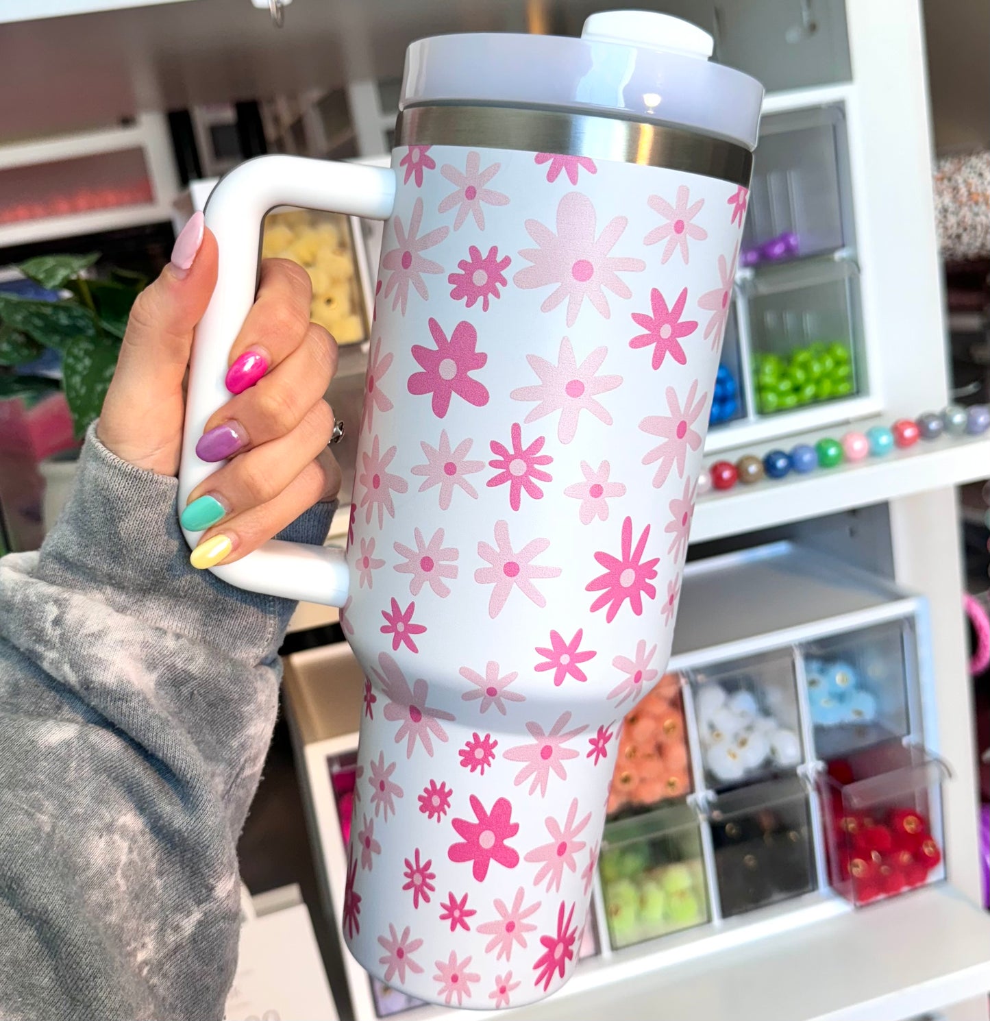 40 oz stainless steel daisy timbler cups (HBK exclusive)