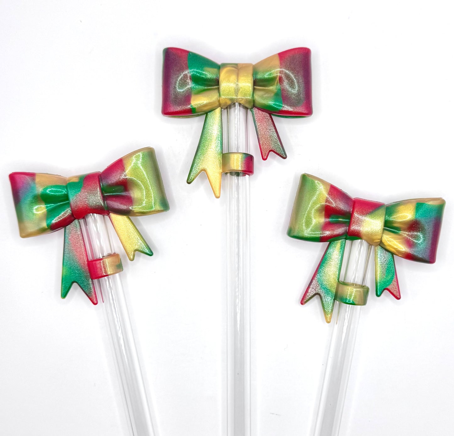 Christmas color bow silicone straw topper