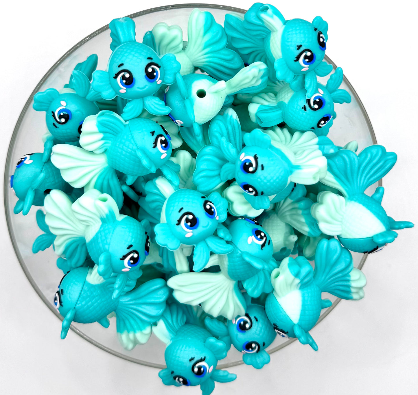 3D teal beta fish silicone focal bead