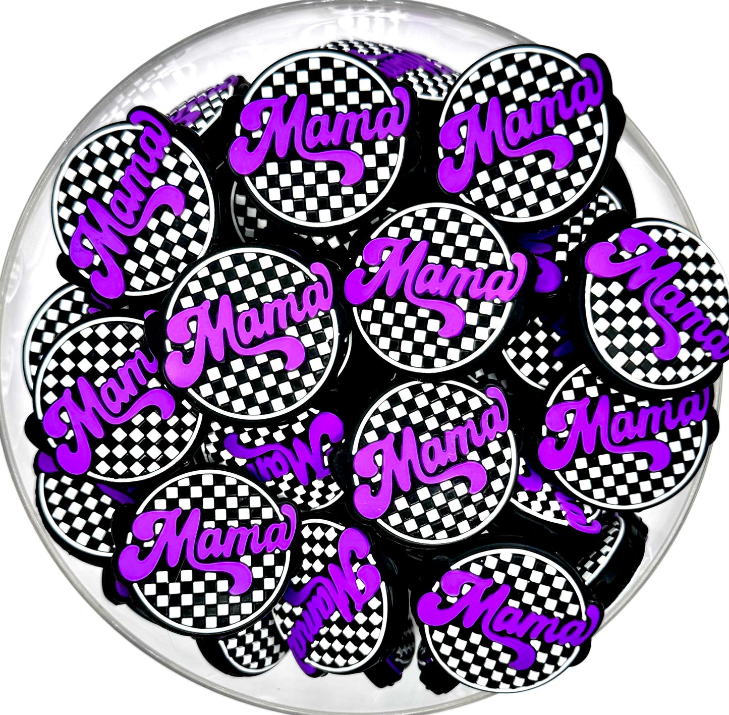 Purple checkered mama silicone focal bead