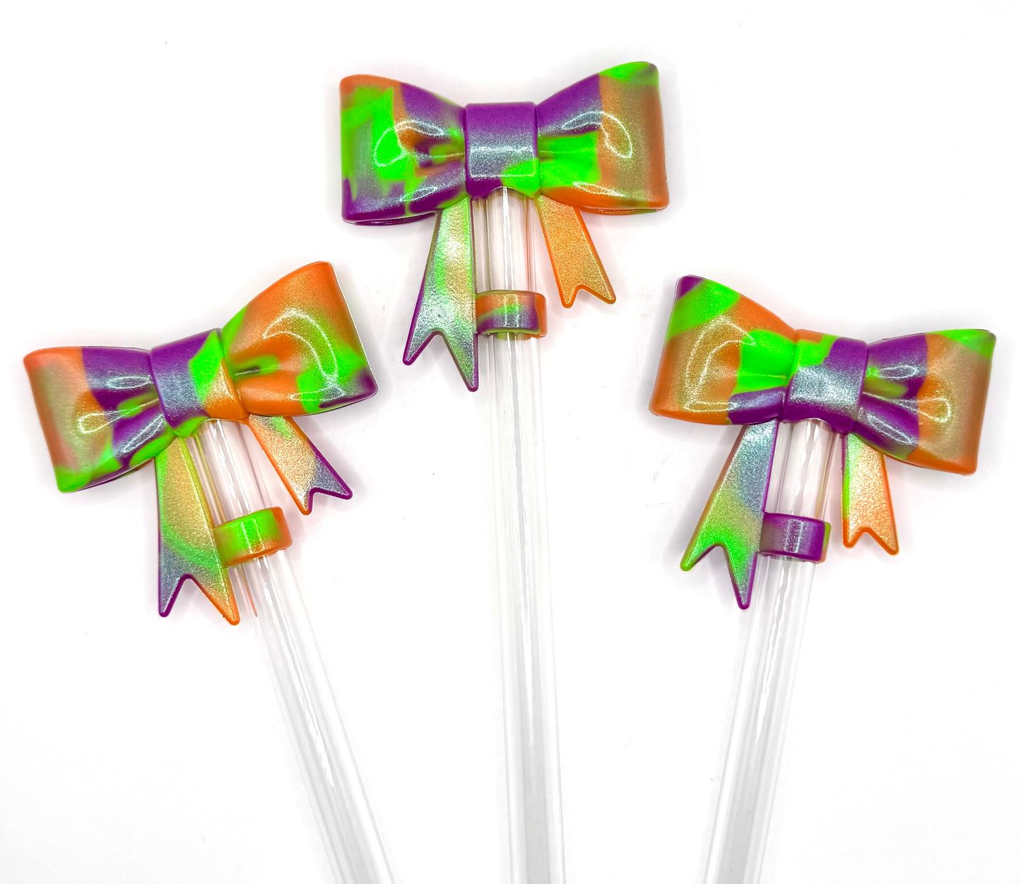 Opal Halloween color bow silicone straw topper