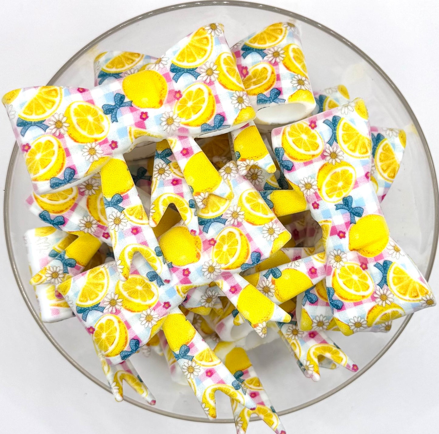 Lemonade plaid bow silicone focal bead