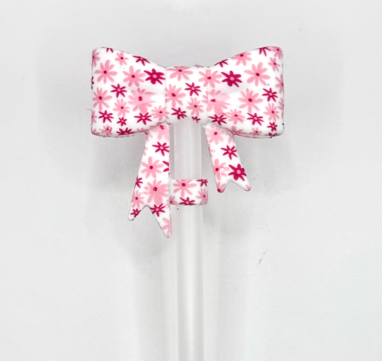 Pink daisy silicone bow (HBK exclusive) straw topper