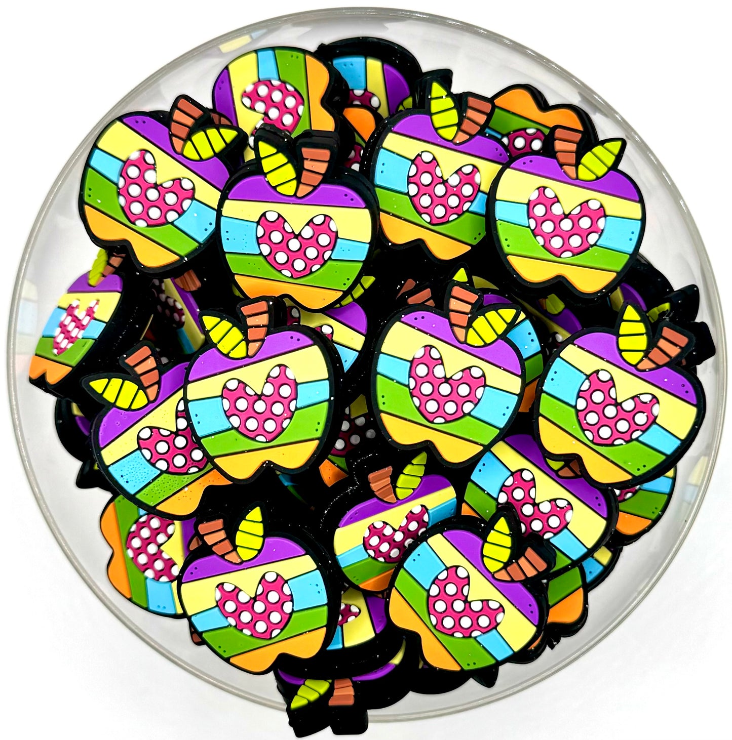 Polkadot striped Apple silicone focal bead