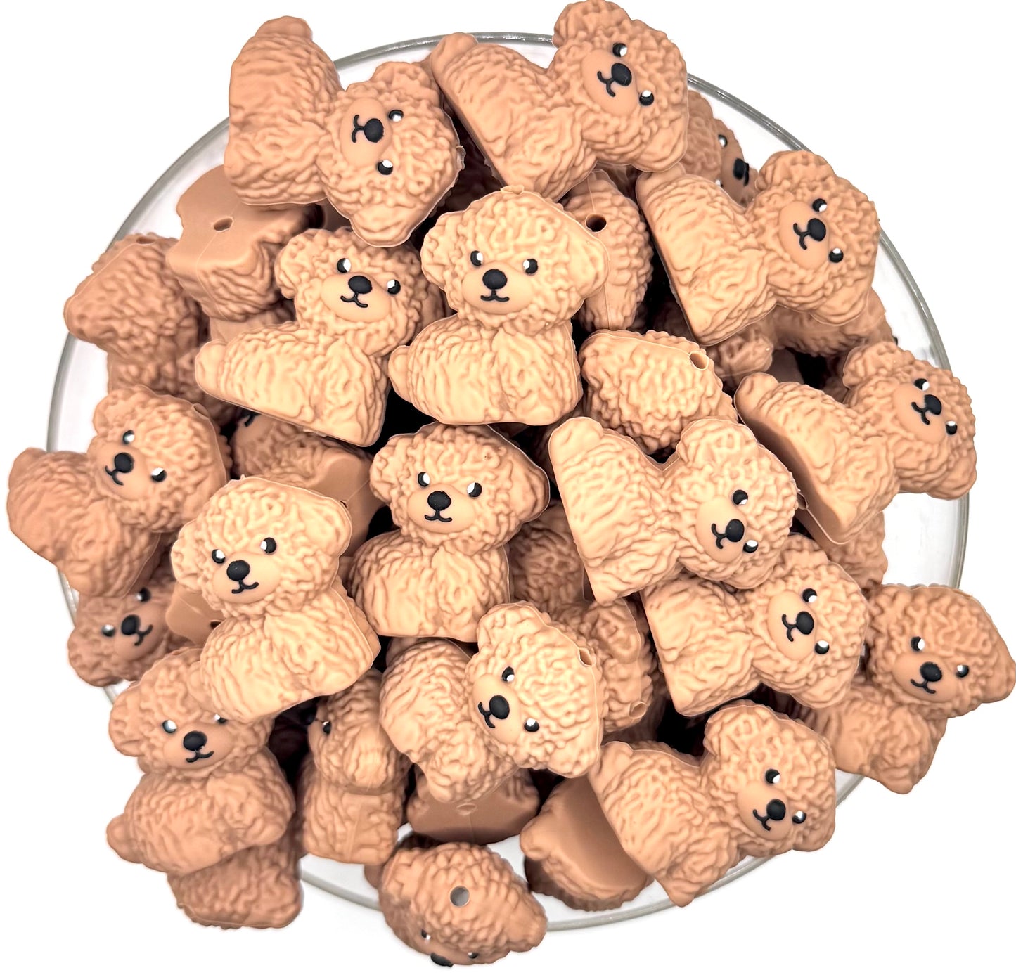 3D brown poodle silicone focal bead