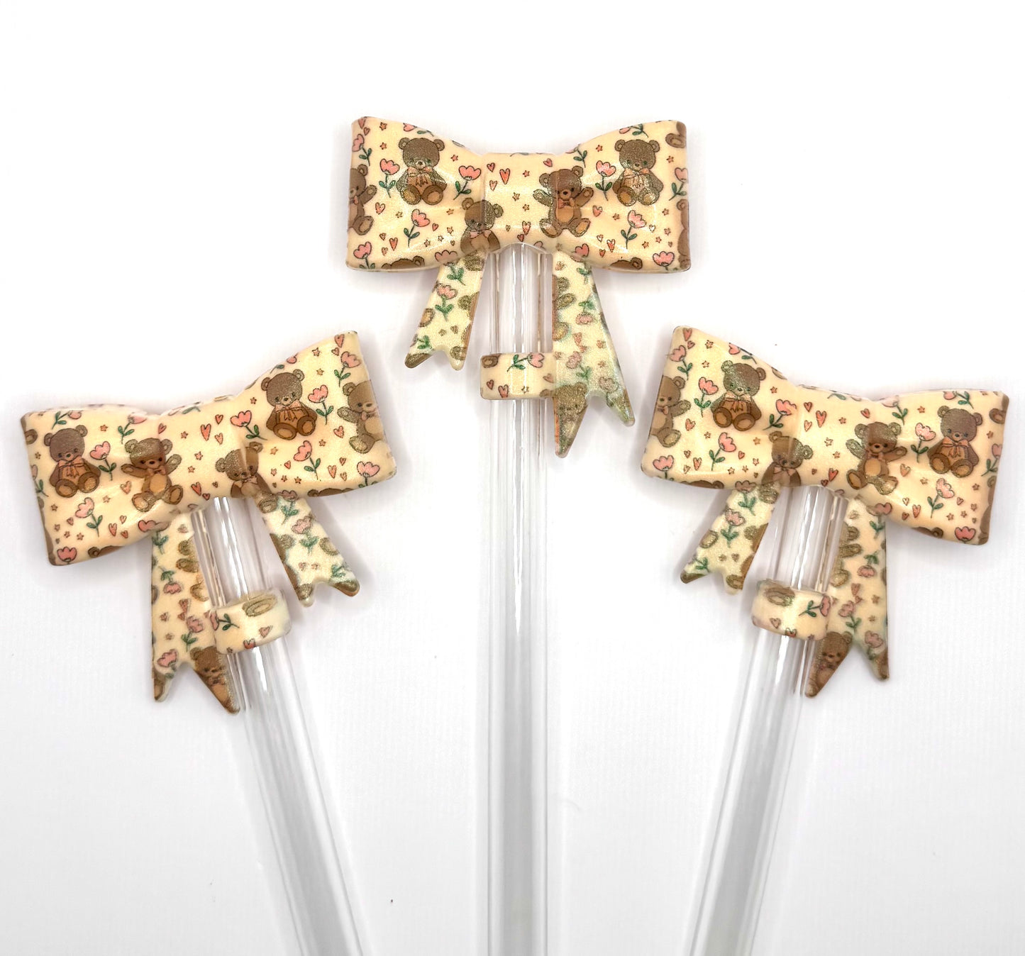 Opal vintage teddy silicone straw topper