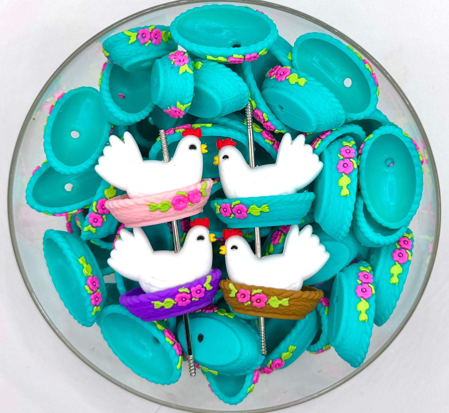 3D turquoise basket made for the hen (HBK exclusive) silicone focal bead