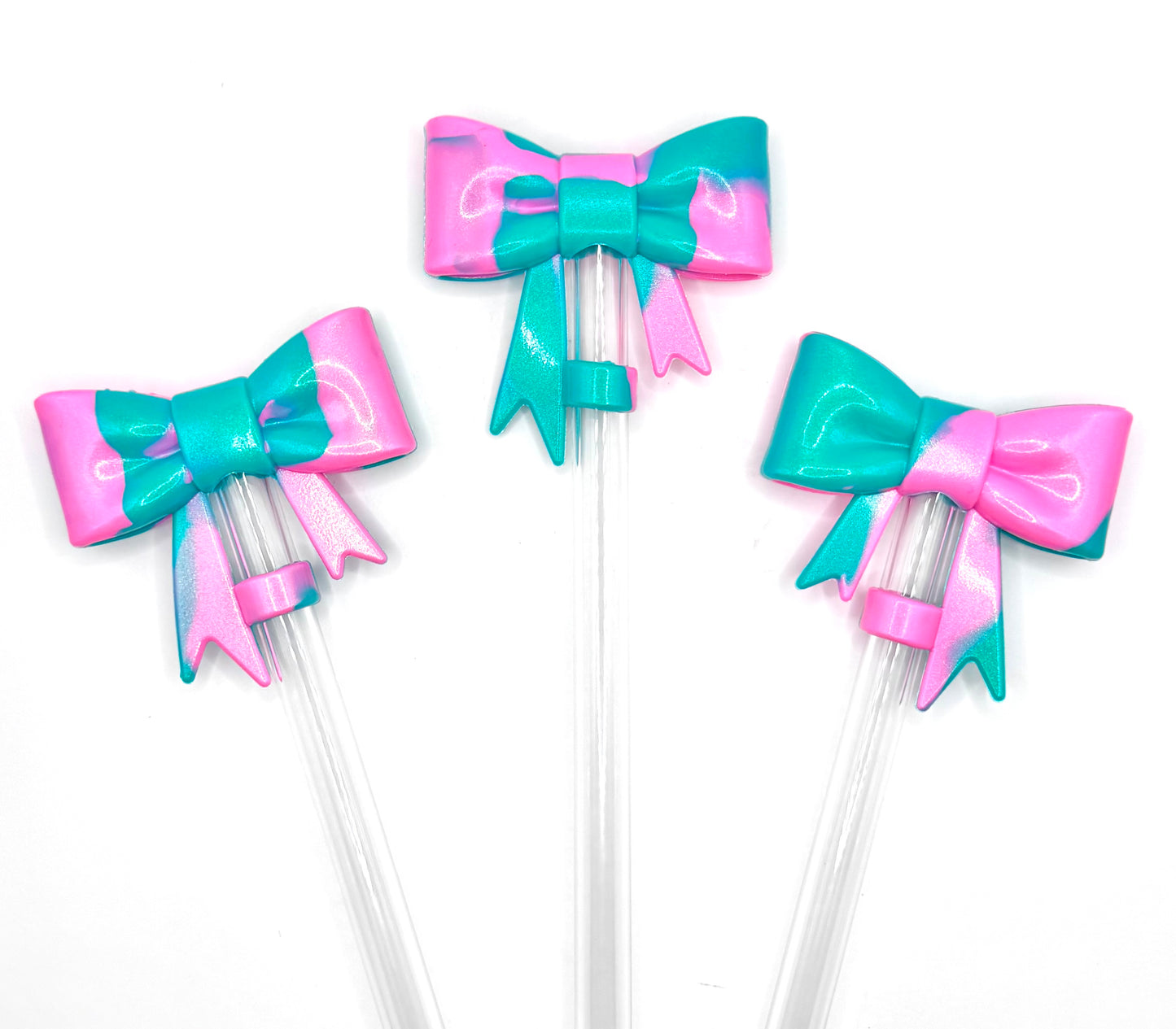 Pink & turquoise bow silicone straw topper
