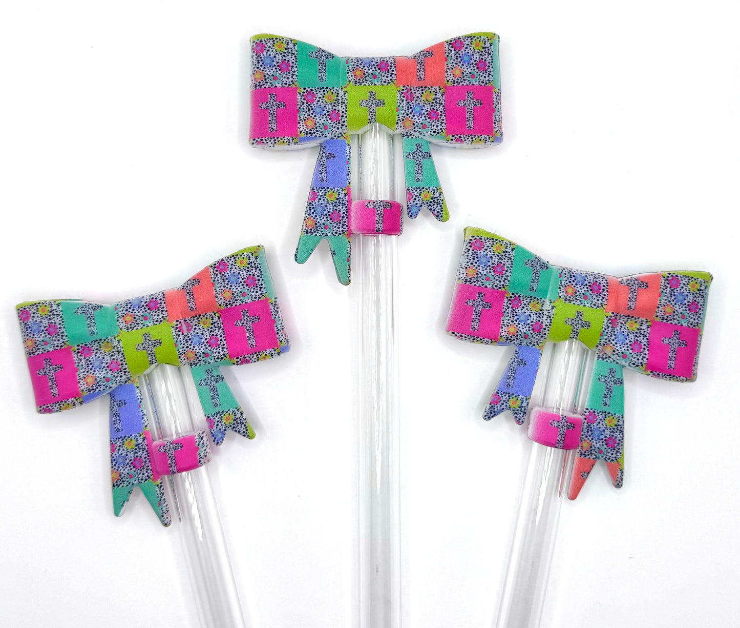 Cross patchwork silicone straw topper