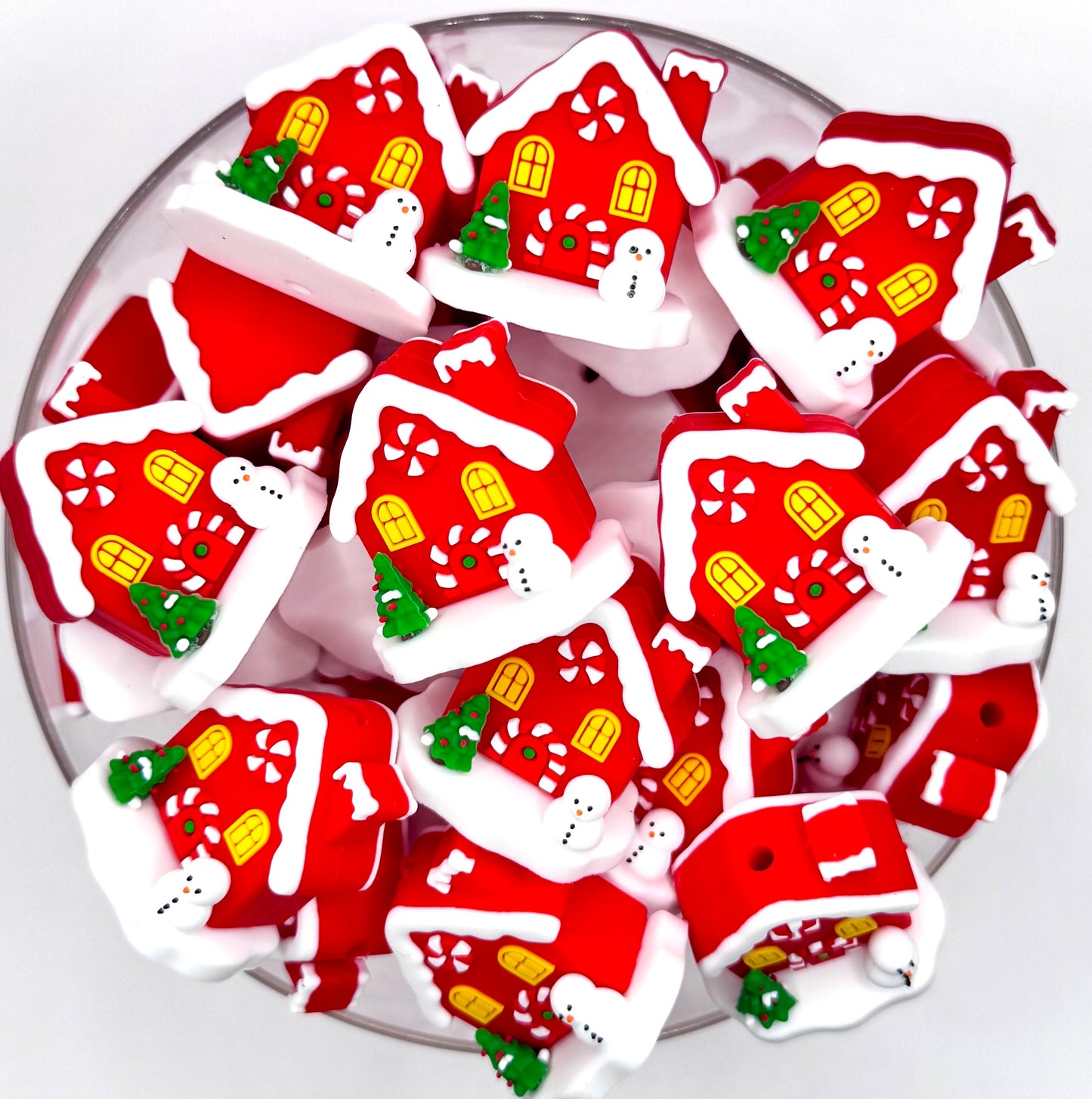 3D red christmas gingerbread house silicone focal bead