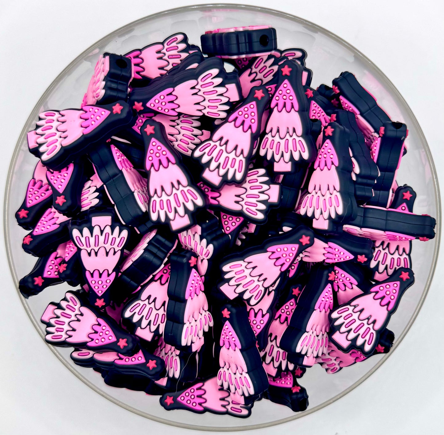 Pink Christmas tree (HBK exclusive) silicone focal bead