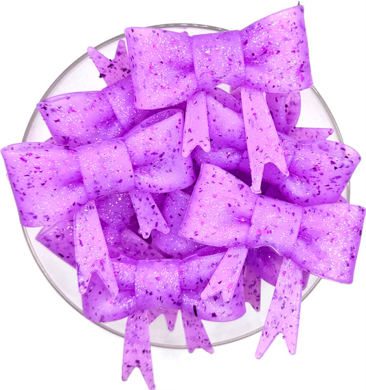 Purple confetti big bow silicone focal bead