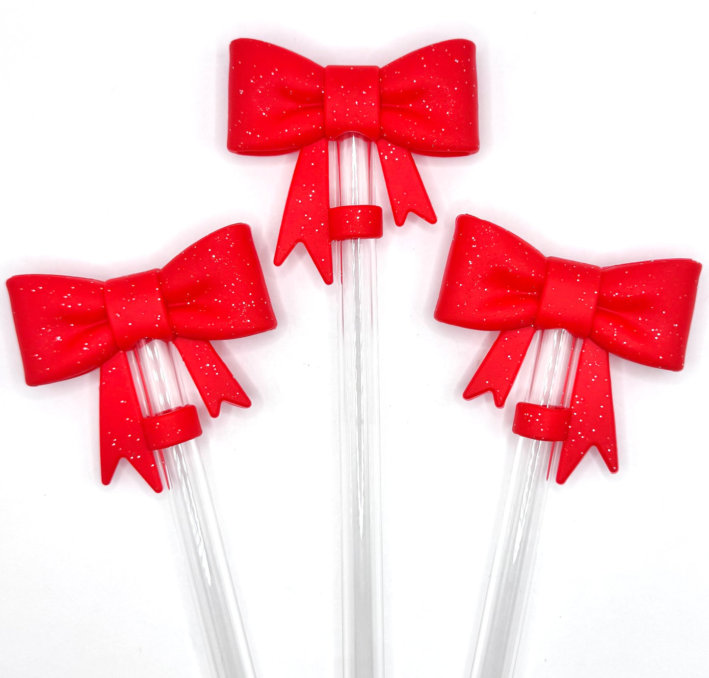 Red glitter silicone bow straw topper
