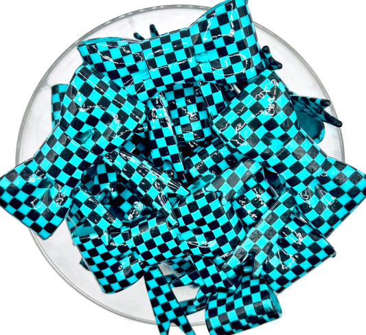 Opal turquoise checkered big bow silicone focal bead