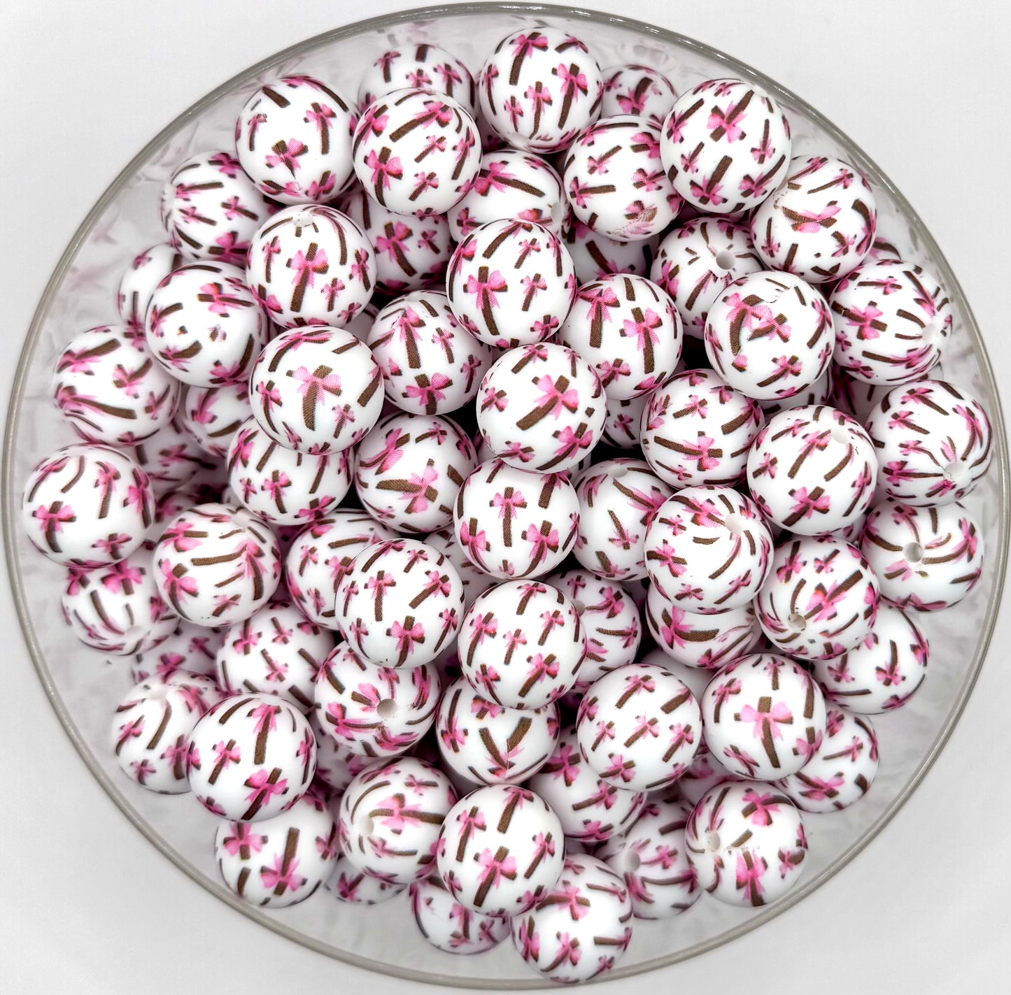 15mm wooden cross with pink bow (HBK exclusive) silicone bead
