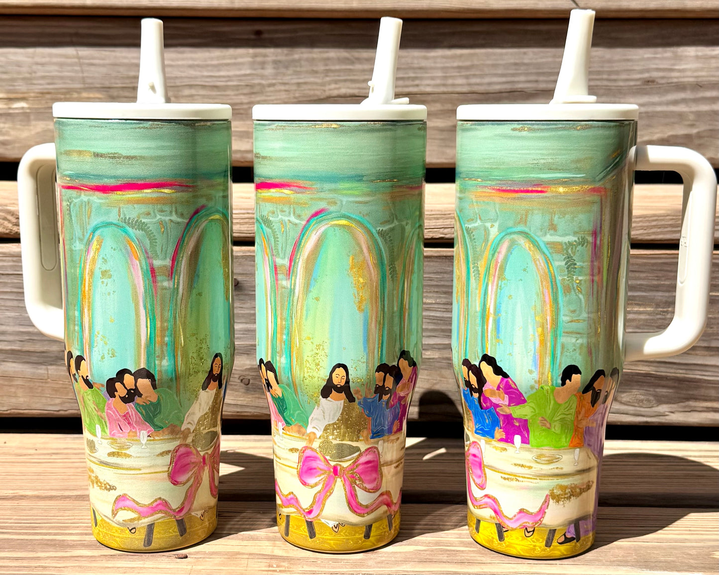 40oz stainless steel last supper tumbler (different lid option included)