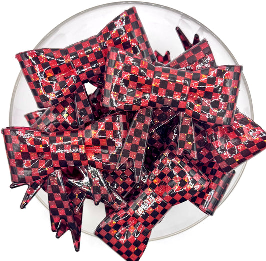 Opal red checkered big bow silicone focal bead